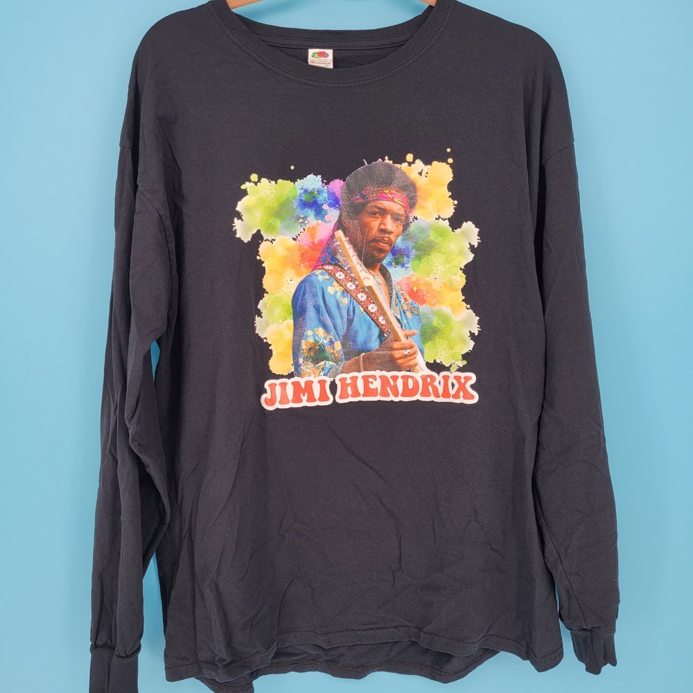 Jimi Hendrix Long Sleeve Shirt Black Graphic Rock Band Tee Vinyl Decal Design XL